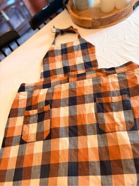 Kids Plaid Check Apron in Orange, Navy & Cream